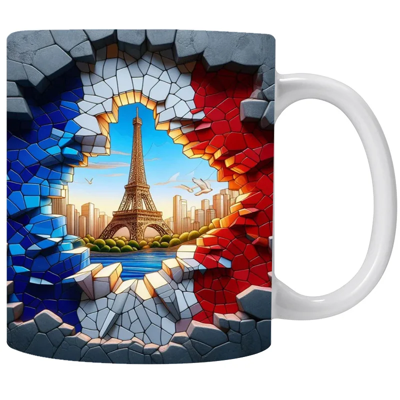 

New 1pc 350ml 3D France Paris Eiffel Tower Ceramic Coffee Mugs Mugs Tea Mugs Water Cup Car Motorcycle Festival Gifts