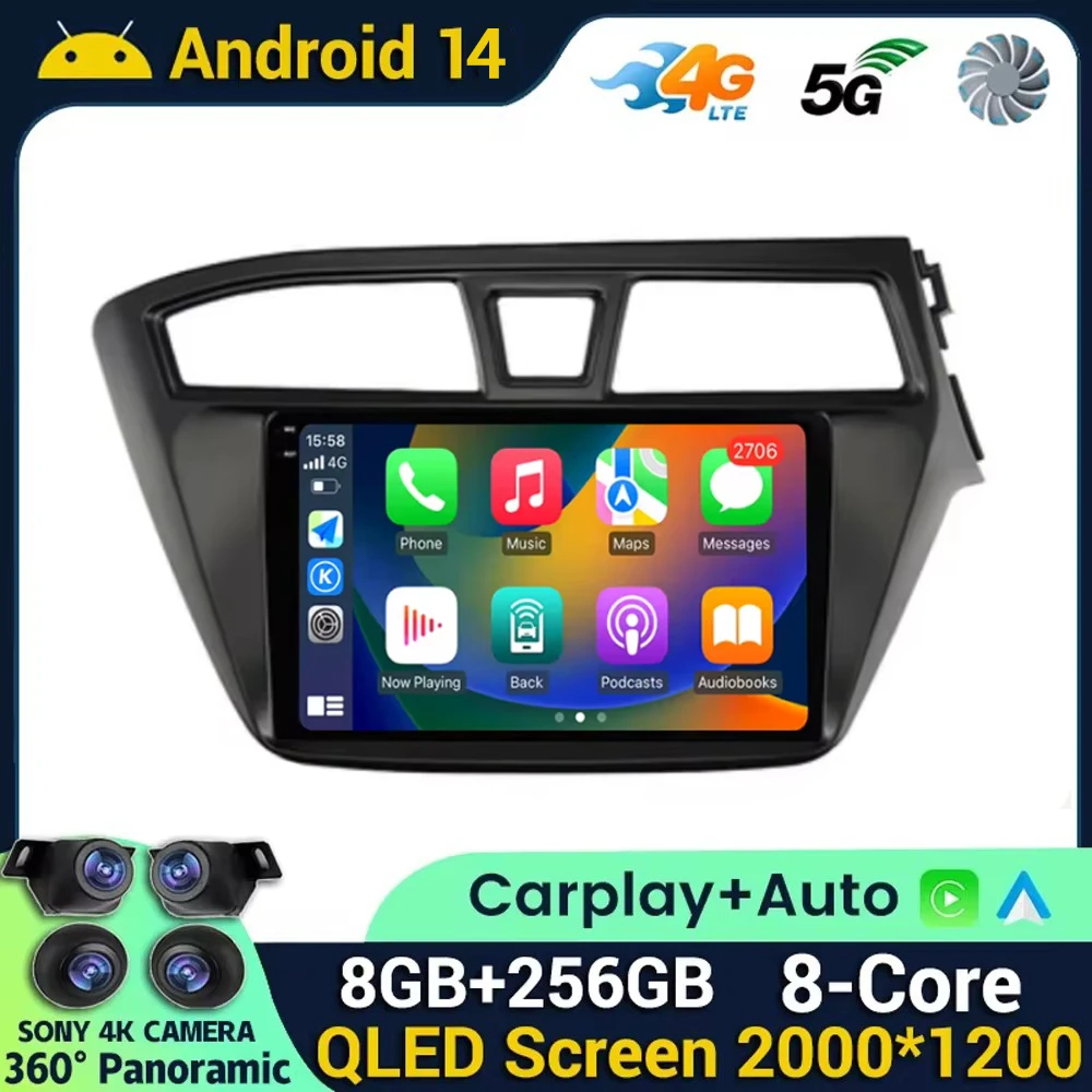 

Android 14 2K Screen CarPlay Radio For Hyundai i20 2 II GB 2014 - 2018 RHD Auto Car Multimedia GPS Player Navigation Stereo DSP