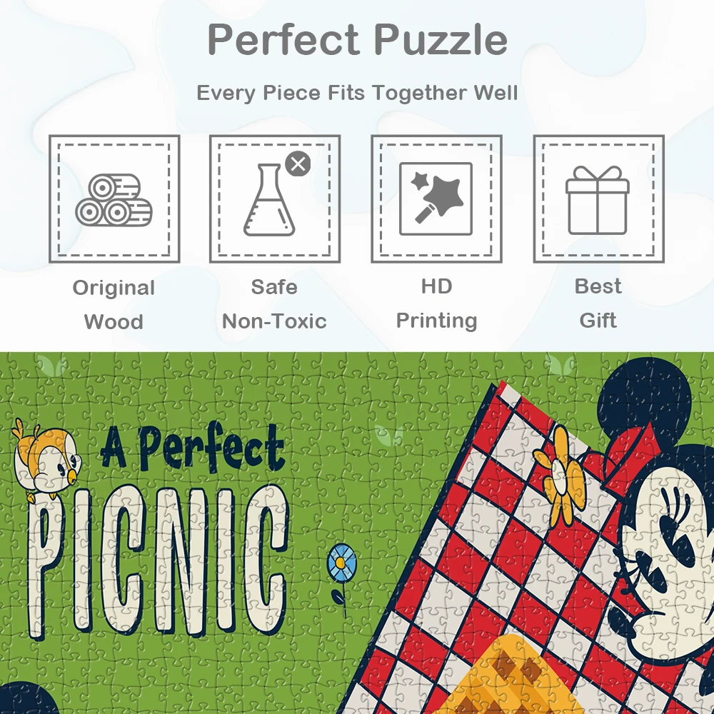 Mickey and Minnie's Picnic DIY Jigsaw Puzzles Disney Cartoon Runaway Railway Inspired Unique Design Games and Puzzles for Adults