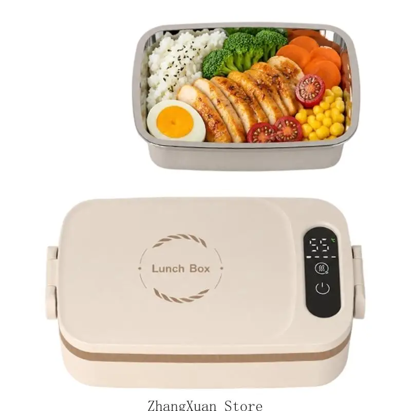 Rechargeable Meal Heating Box with Internal Battery, Removable Container, 0.9-L Capacity, Latches and Digital Display 3XUF