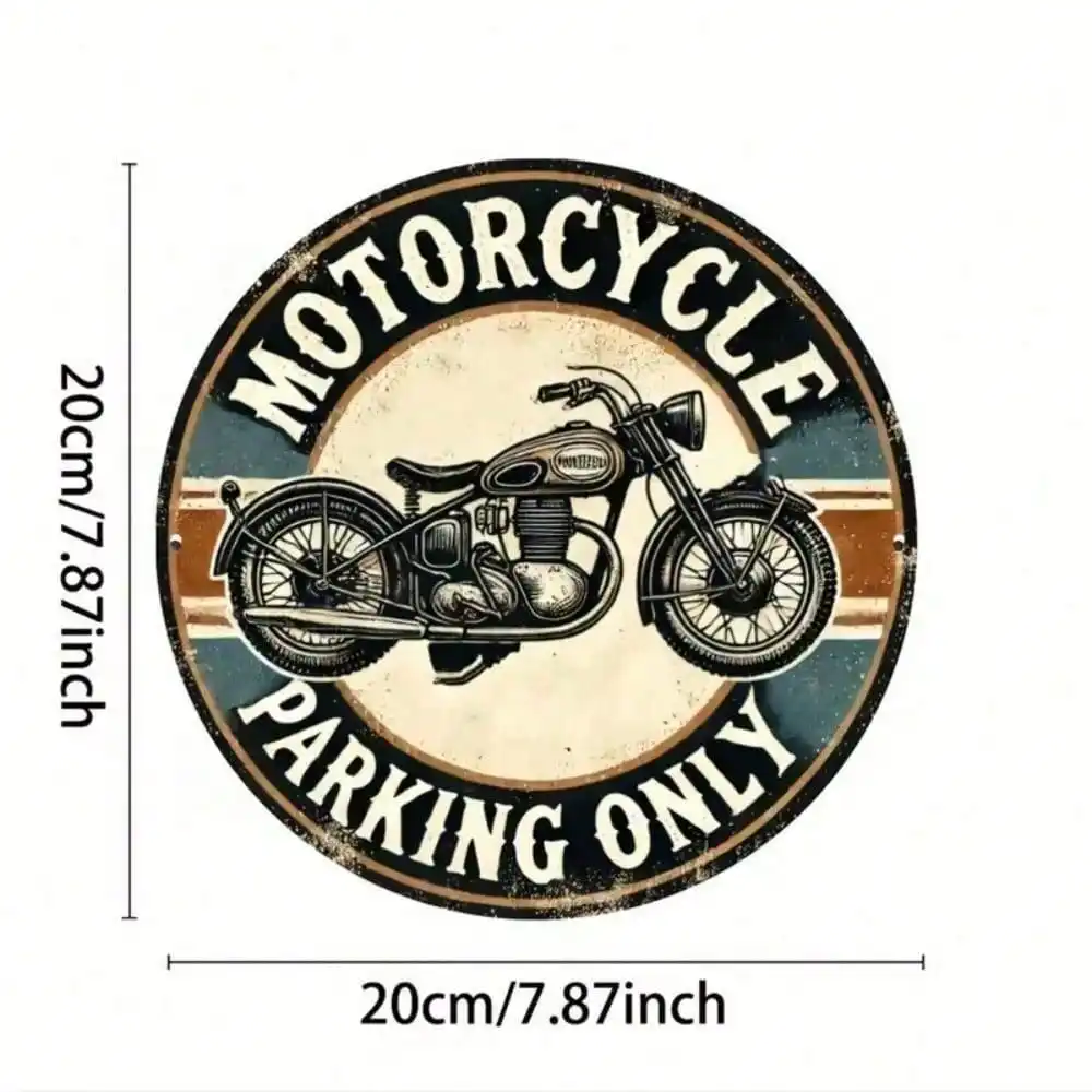 Vintage 8 Inch Aluminum Round Metal Wall Decor Retro Motorcycle Sign for Man Cave Garage Bar