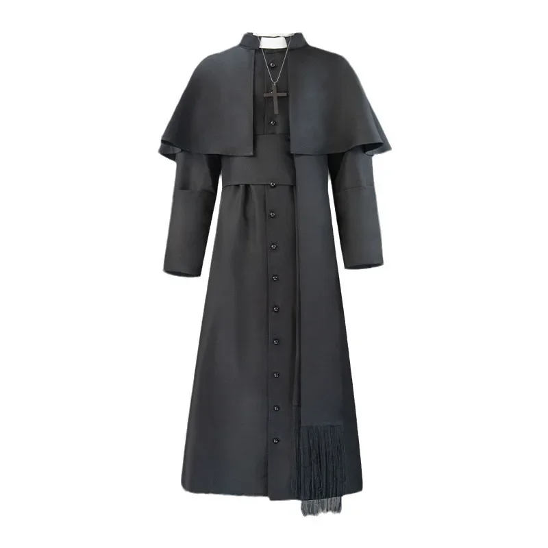 Disfraz de sacerdote Medieval para padre, bata de clero gótico con collar cruzado para fiesta de Carnaval de Halloween y eventos temáticos