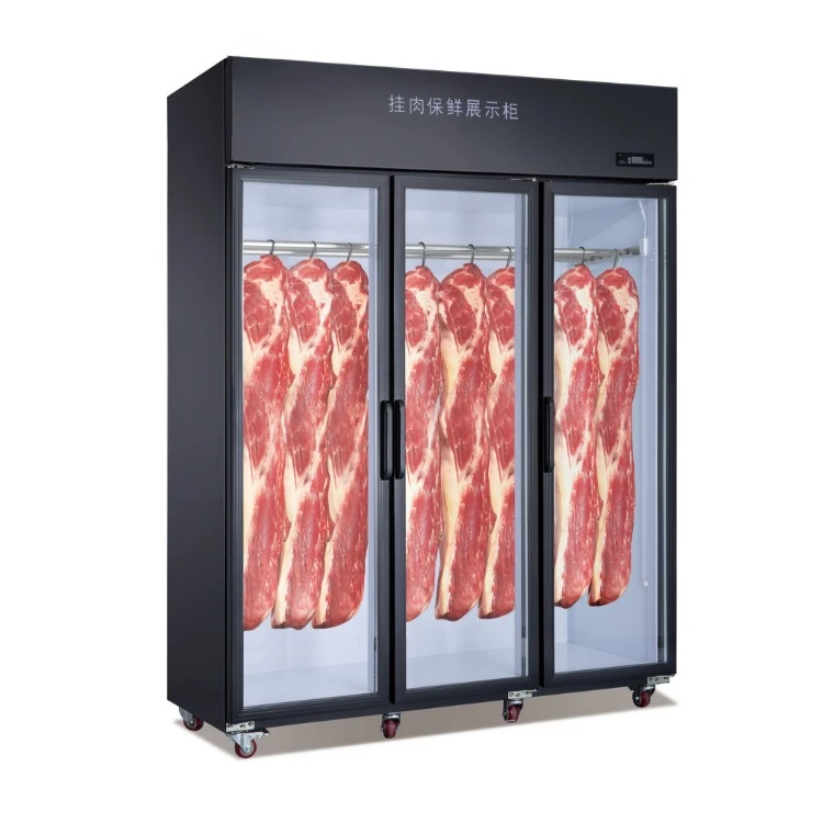 

Hanging meat cabinet, double doors and three doors, commercial display, pig, beef and mutton refrigeration, vertical freezer