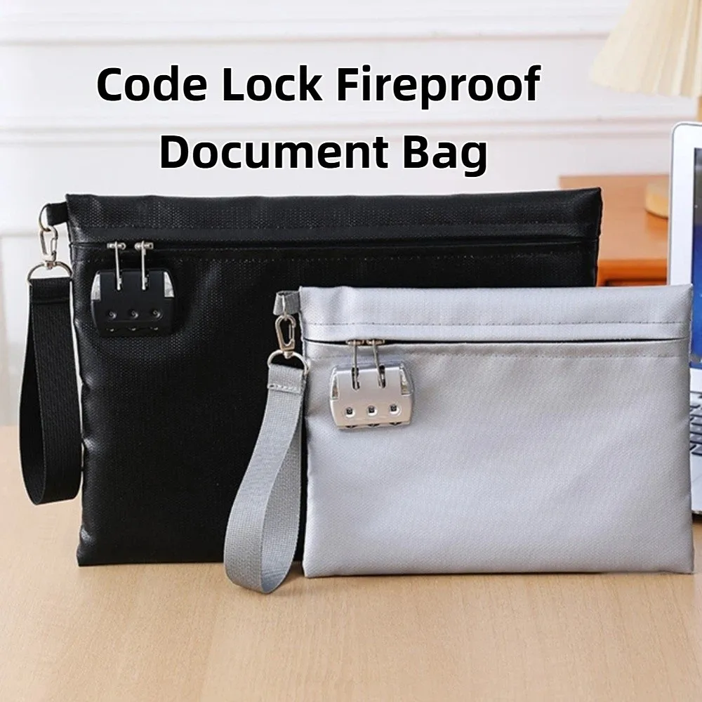 Fireproof Code Lock Fireproof Document Bag Heat-resistant with Lock Safety File Folder Waterproof Large Capacity