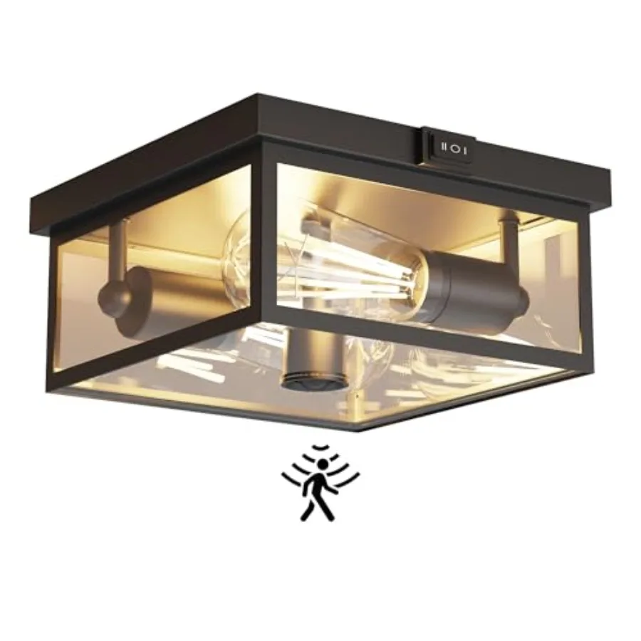 

Outdoor Ceiling Light with Motion Sensor Flush Mount Porch Light Exterior Light Fixture with Clear Glass Dusk to Dawn 2-Light F