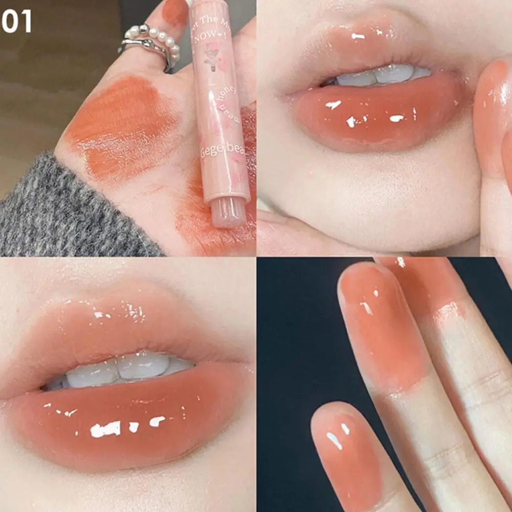 Clear Water Light Solid Lip Gloss Jelly Pink Lip Tint Mirror Glass Lip Glaze Heart-shaped Moisturising Lipstick Pencil Makeup