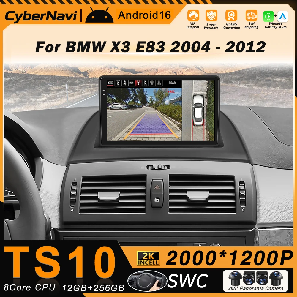 

Беспроводной Android Auto CarPlay для BMW X3 E83 2004-2012, автомобильная мультимедийная система, видеоплеер, навигация GPS, 2DIN, камера 360°, 4G, Wi-Fi