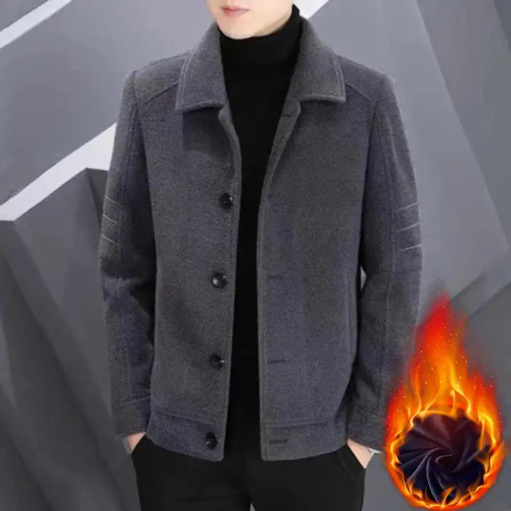 

Men Autumn Coat Men's Woolen Lapel Jacket with Plush Lining Pockets Single Breasted Coat Outwear for Winter Men Lightweight