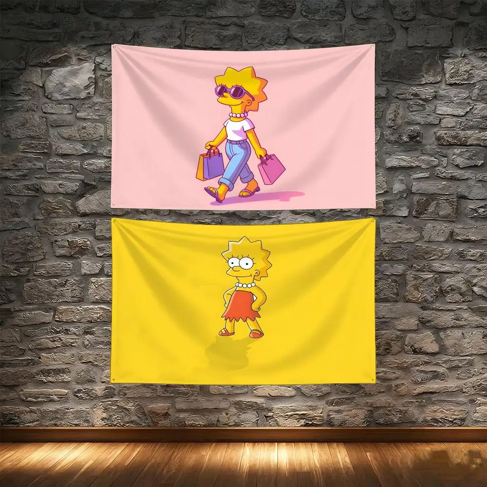 Yellow Cartoon Character L-Lisa S-Simpson Flags Tapestry Creative Pattern Photo Living Room Wall Art Party Outdoor Decor