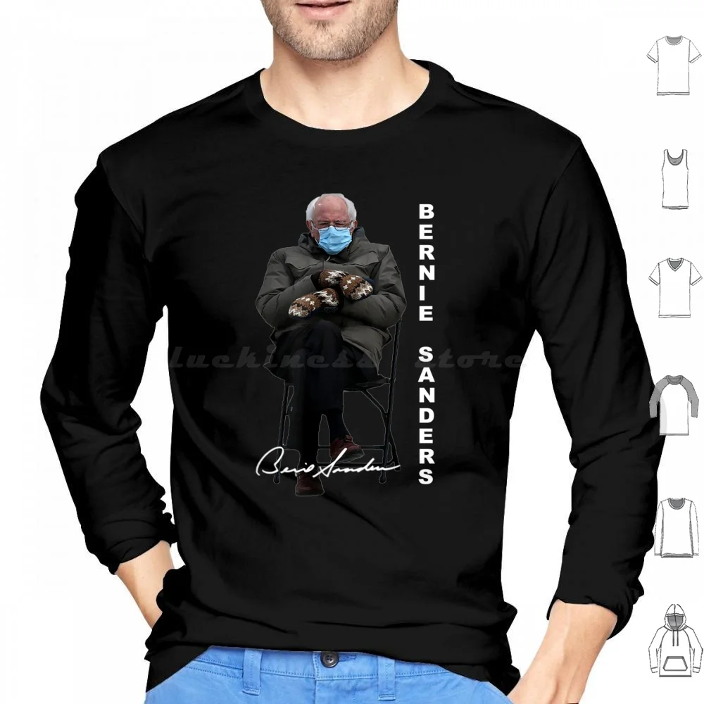 Bernie Sanders Signature Sitting Inauguration Meme Mittens Hoodie cotton Long Sleeve Bernie Sanders Signature Sitting