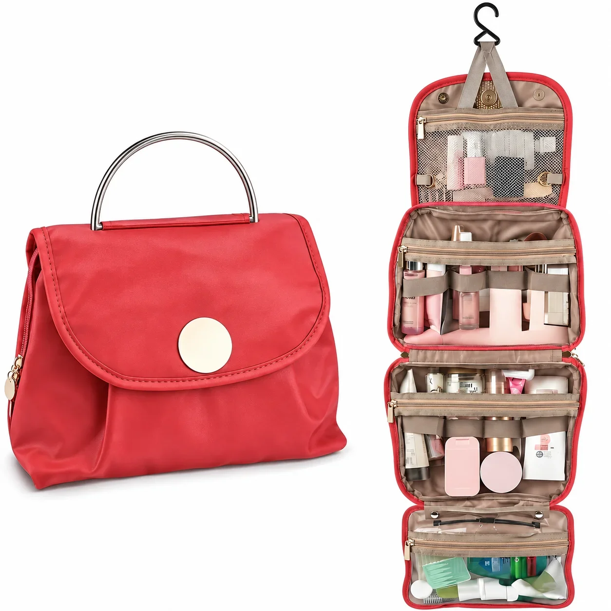 Large Hanging Cosmetic Bag Travel Makeup Organizer Waterproof Toiletry Bag Multi Layer Storage Pouch with Hook for Women