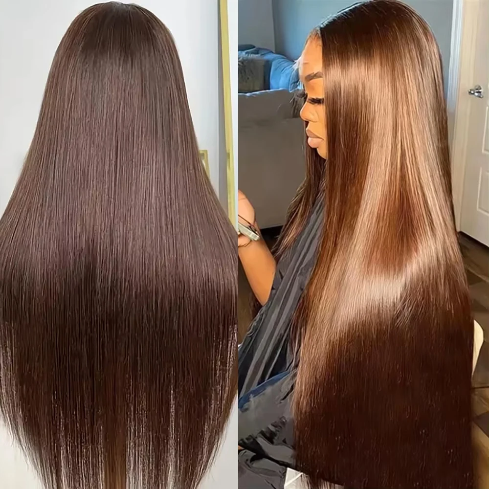 # 4 باروكة شعر مستقيمة بنية الشوكولاتة مقاس 13 × 6 باروكات شعر بشري بدانتيل أمامي مقطوعة مسبقًا # 4 باروكة شعر بشري ملونة للنساء ذوات البشرة السمراء #1