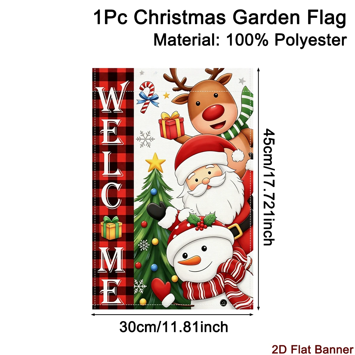 Christmas Welcome Garden Flag 30*45cm Durable Polyester Double-Sided Yard Flag for Home & Yard Christmas Decor No Pole Included
