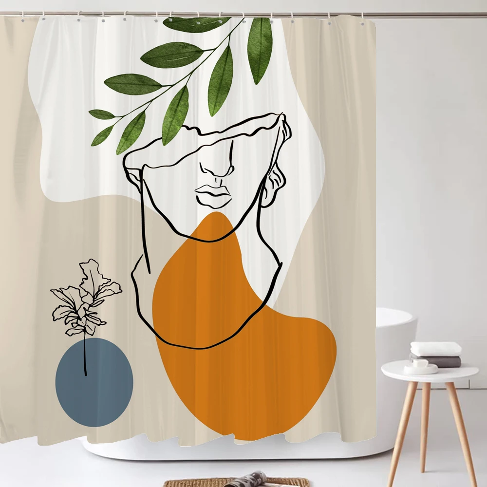 

Bathroom Curtain Abstract Bohemian Shower Curtain Medieval Minimalist Art Polyester Fabric Bath Curtain 180x180CM with Hooks