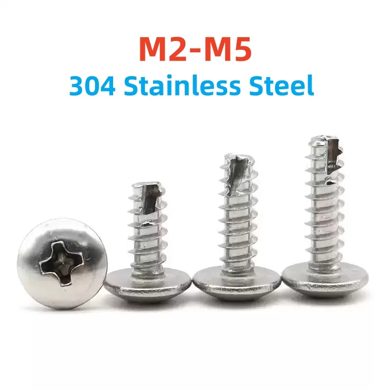 304 Stainless Steel M2 M2.3 M2.6 M3 M3.5 M4 M5 Phillips Cross Mushroom Truss Head Flat Cut End Self Tapping Screws Length:4-30mm