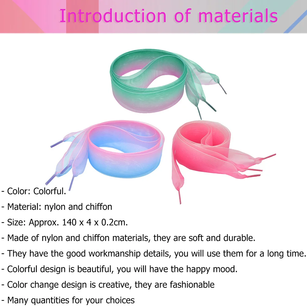 3 قطعة أربطة الحذاء الشفافة 0.8 متر واسعة الشيفون قوس قزح الأربطة الملونة للأحذية الرياضية تشغيل إكسسوارات رياضية #2