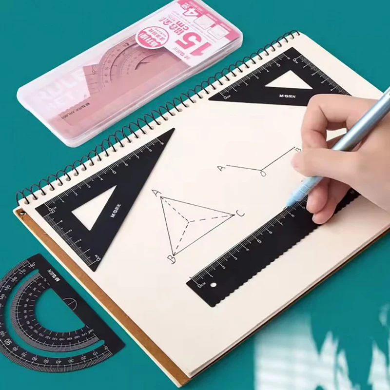 4Pcs/Set Aluminium Ruler Set Metal/Plastic/Soft Geometry Maths Drawing Compass Stationery Rulers Mathematical For School