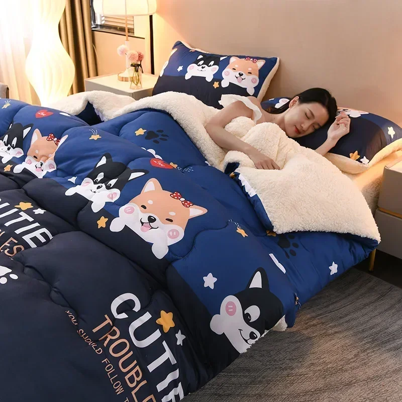 2023 With Double Side Polyester Fleece Shell Duvet Winter Quilt Warm Comforter For Full King Size Double Comforters Bed Queen