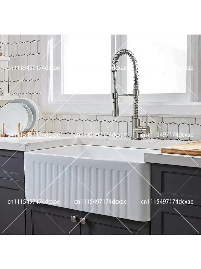 Kitchen front semi-embedded ceramic sink dish basin large ultra-deep rectangular basin under the balcony