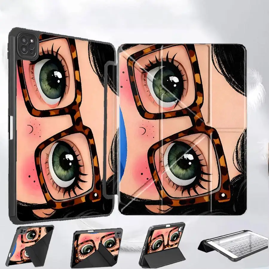 

Creative Cute Cartoon Girl Holder Cover Tablet Case For iPad Pro 2025 Pro 11th 10th 9th 8th 7th 12.9inch Mini 6 7 Air 4 5 M3 M2
