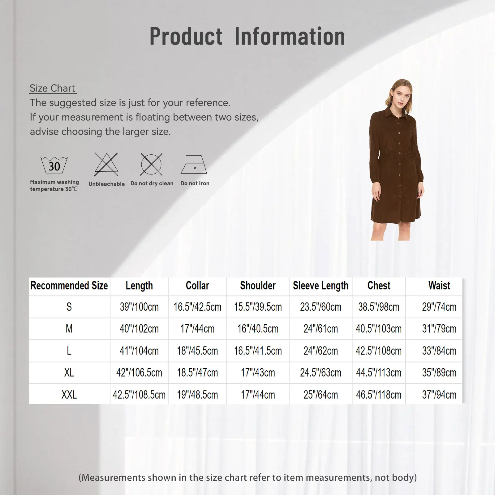 فستان نسائي قصير بقميص طية صدر السترة وأكمام طويلة وزر أمامي وخصر مطاطي بطول الركبة فستان للمكتب والعودة اليومي غير الرسمي