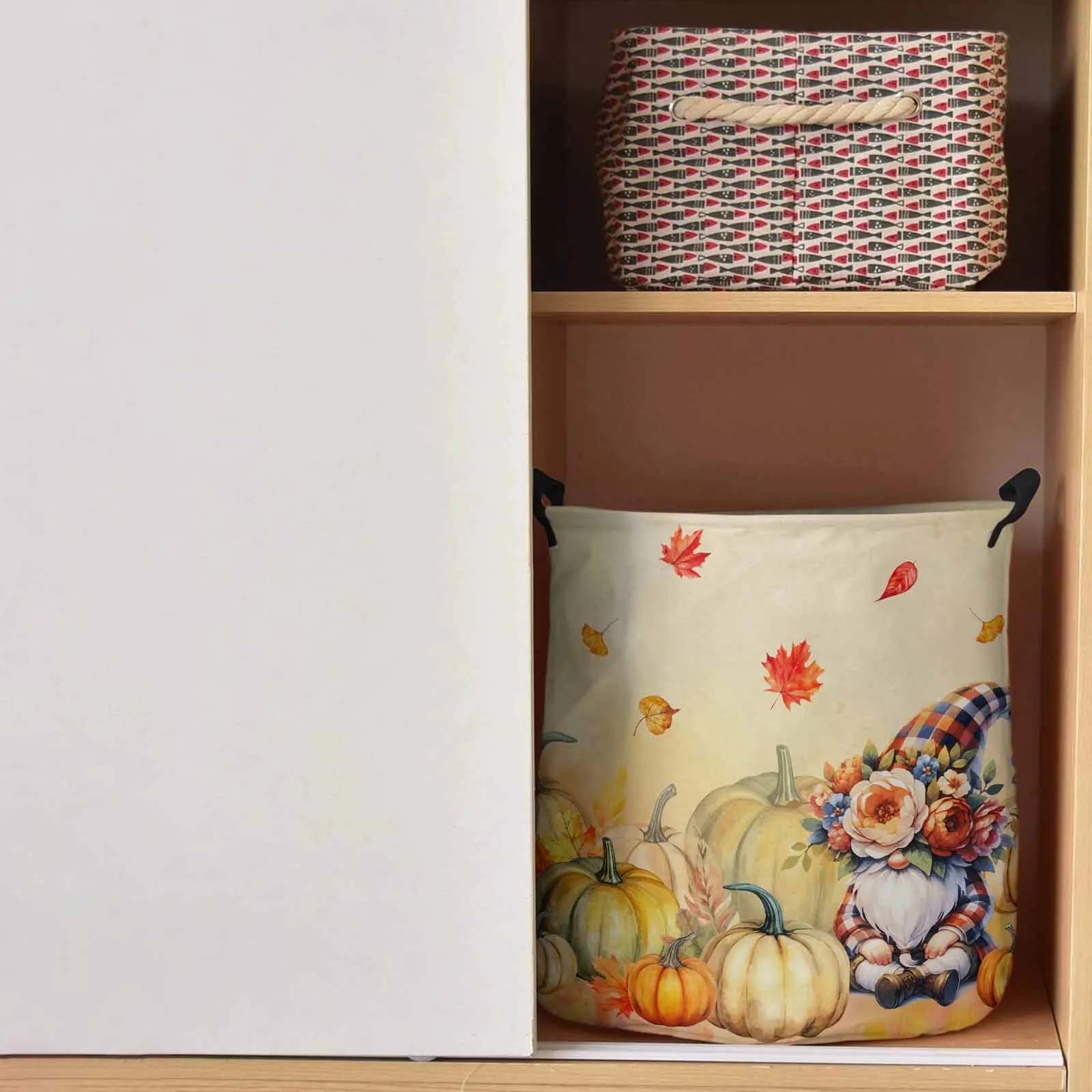 Thanksgiving Plant Pumpkin Maple Leaf Dwarf Flower Plaid Dirty Laundry Basket Foldable Waterproof Organizer Toy Storage Basket