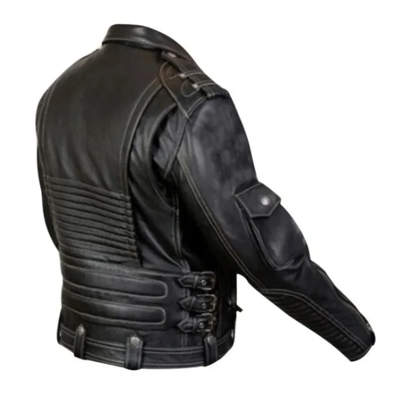 2023 Autumn and Winter Men's New Multi Pocket Zipper Motorcycle Casual Leather Coat