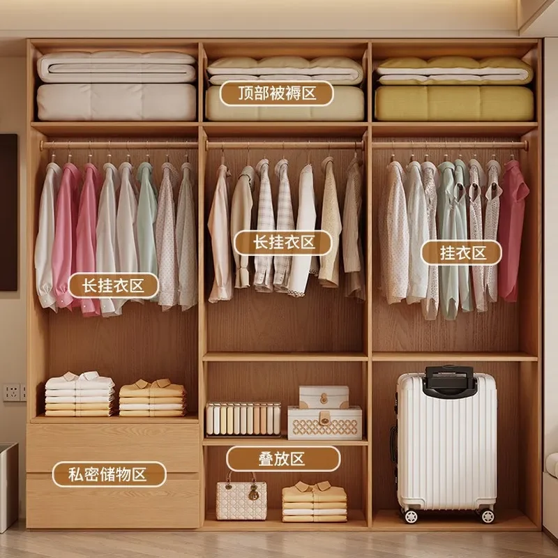 for Nordic Solid Wood Wardrobe One Door to Top Bedroom Locker Ecological Board Log Style Segmented Household Storage Cabinet