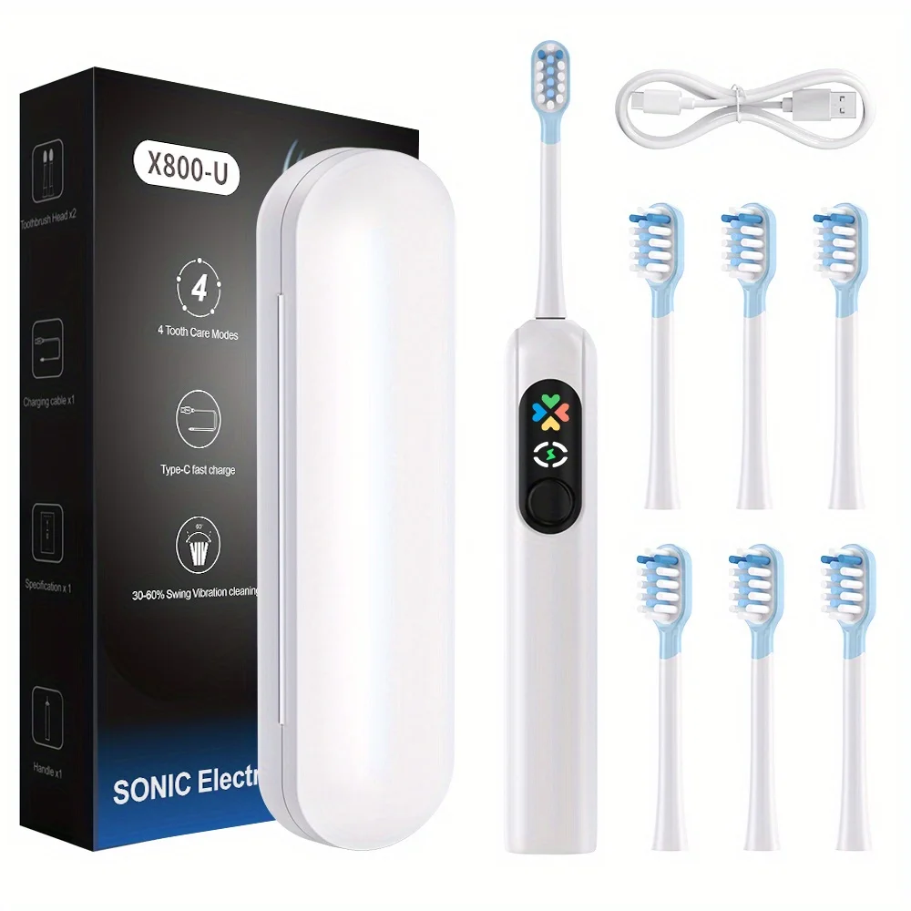 

USB Rechargeable Electric Tooth Brush Whitening with Digital Screen Vibrating Electric Toothbrush 6 Brush Heads Sarmocare X800u