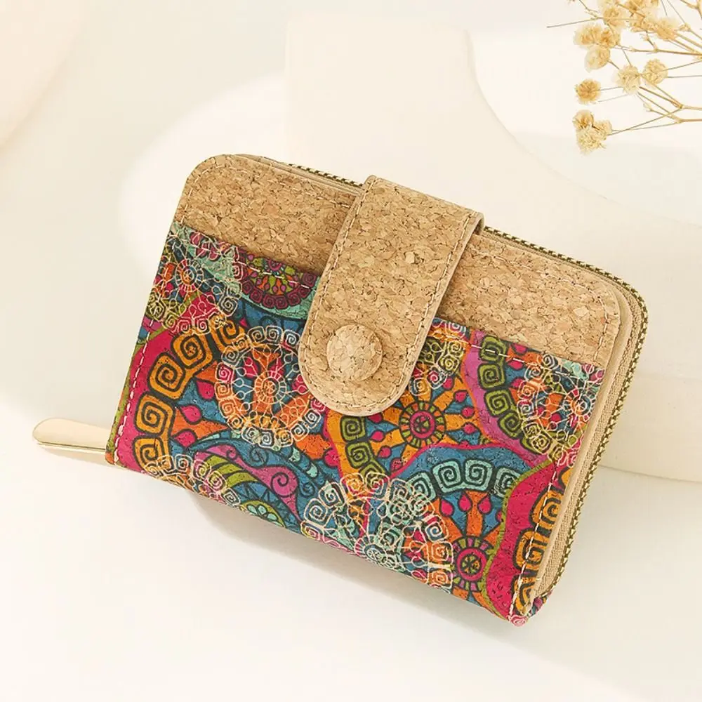 Short Zipper Retro Printed Wallet Concealed Buckle Wood Grain Multi-card Slot Purse Card Slot Portable Design Card Holder