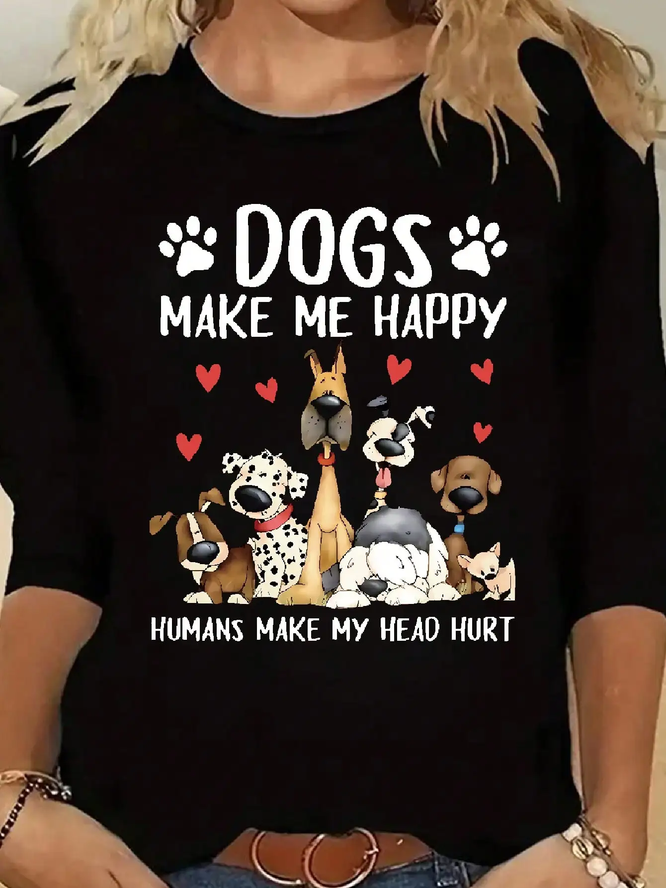 2026 Damen Frühling und Sommer Lässiges Slogan-Hunde-Print Rundhals Einfarbiges Langarm-Pullover T-Shirt – Detail 16