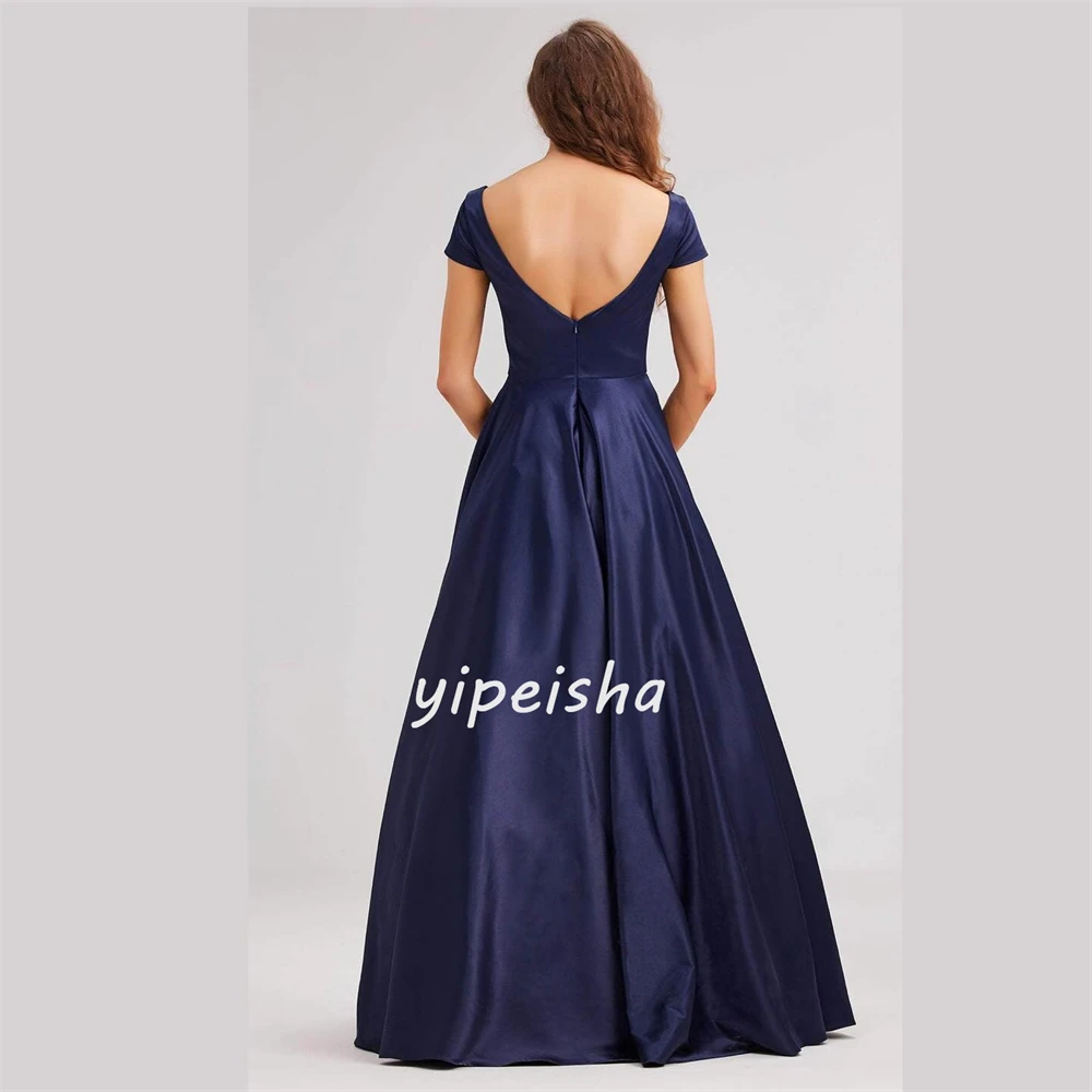 Satin Pleat Formal Evening A-line Off-the-shoulder Bespoke Occasion Gown Long Dresses