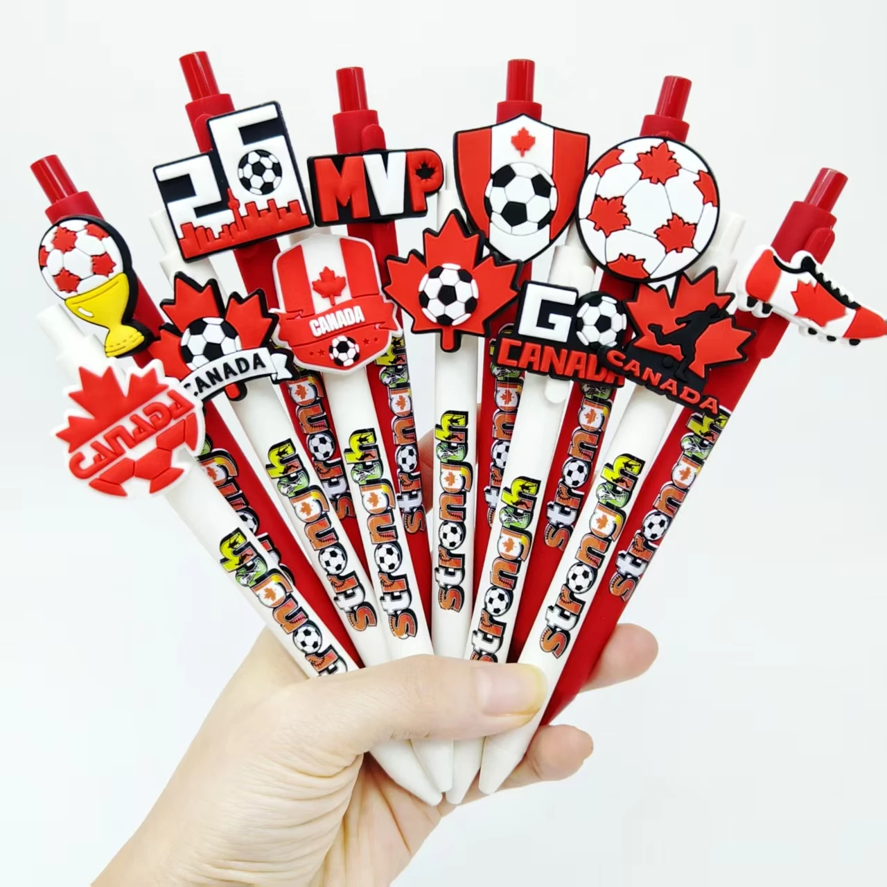 

12pcs/17pcs Canada theme football patch ballpoint pen red and white color activity gift pen