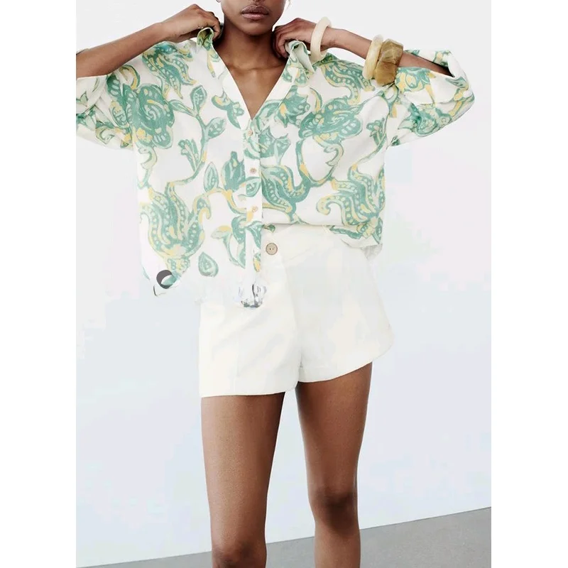 

Comfortable Wide Sve Mixed Fiber irt New Spring Collection Simple Sle Women's Faion Commute Sle Polyester Blend