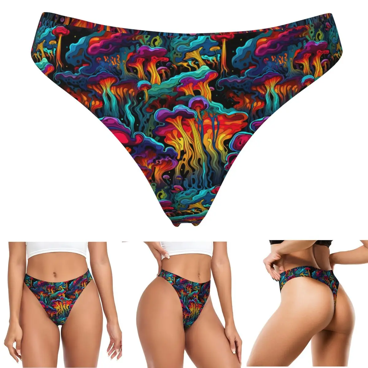 calcinhas-g-string-personalizadas-com-estampa-de-cogumelos-psicodelicos-e-ondulados-respiraveis-confortaveis-e-elasticas-para-mulheres