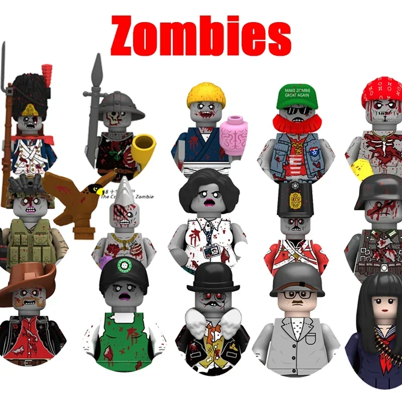 Moc Halloween Series Figure Zombie Army Dog Survivor Gun Knife Diy Mini Models Building Blocks Toys Boys Girls Gift New Juguetes