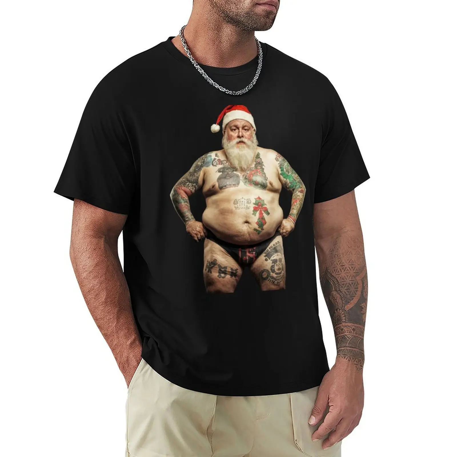 

The funny Santa Claus covered in tattoos T-Shirt oversize t-shirts man summer 2025 funny t shirts for men