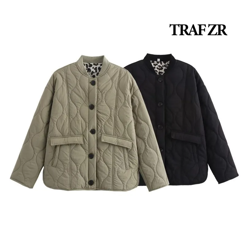 TRAF ZR Padded Coat New in Outerwears Leopard Print Lining Snow Parka Elegant Luxury Women's Coat Warm Woman Winter Coats