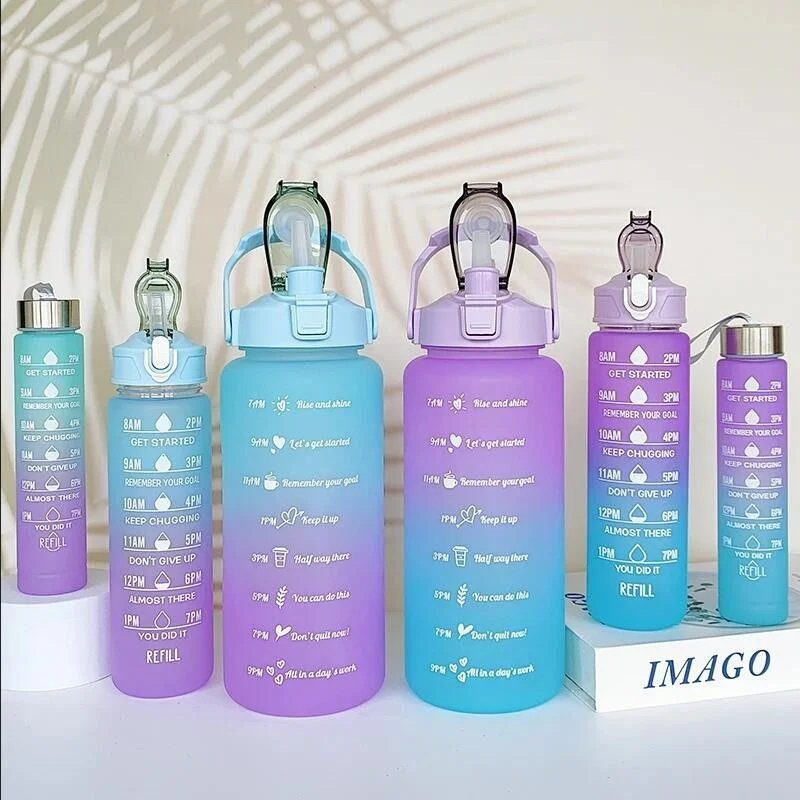 3Pcs Gradient Plastic Cup Set Large Capacity Sports Water Bottle Outdoor Travel Gym Fitness Jugs Student Portable Cup WIth Straw image 5
