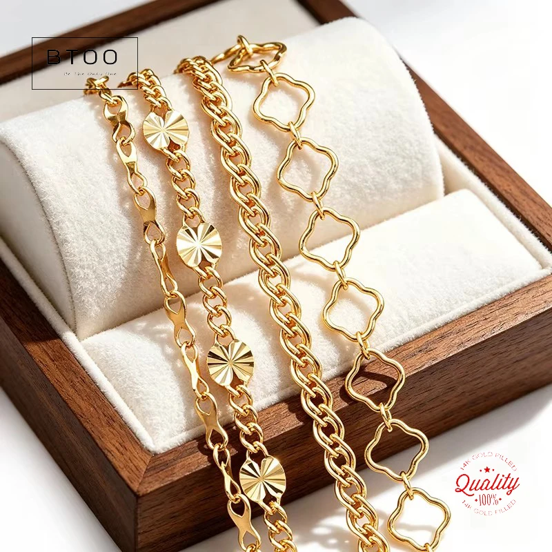 

Four Leaf Clover Chain Double chain Cuban chain Unfinished Chain 14k Gold Filled , 1 Meter for Sale , Textured Chain