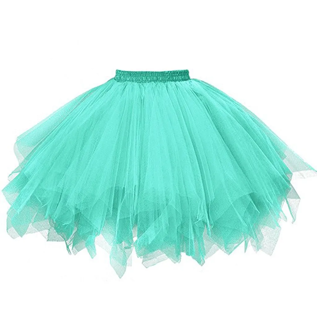 Female Solid Color Pleated Short Skirts Candy Colored Half Body Mesh Ball Puffy Skirts Elastic Waist Tulle Tutu Skirt For Women