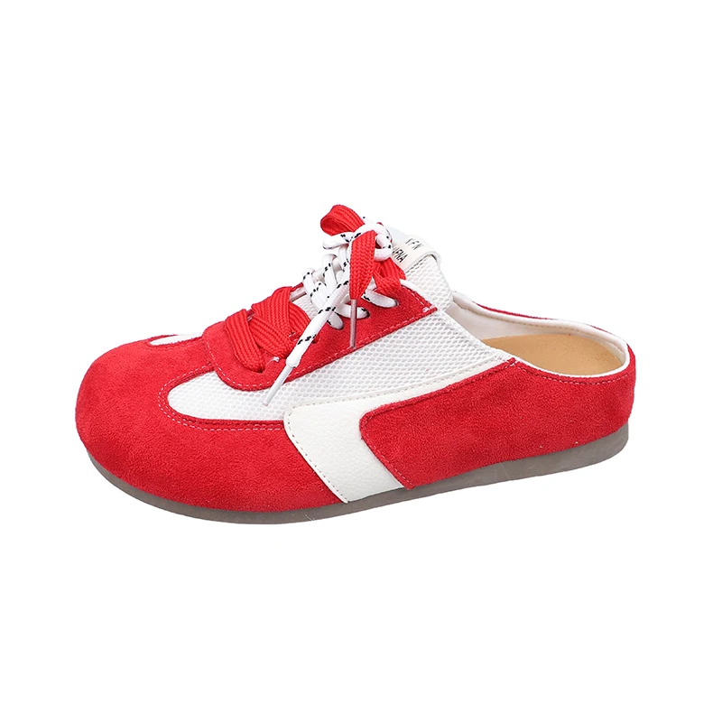 

Hight Quality British Street Style Daily Outdoor Causal Dress Mules For Women Slipper New Thin Sole Shoes Red Slip-On Breathable