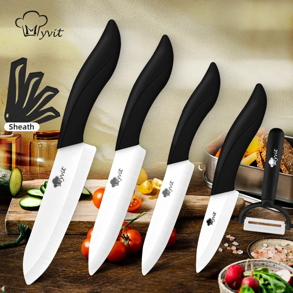 Ceramic Knife Set 3 4 5 6 inch Kitchen Chef Knives Serrated Fruit Vegetable Utility Slicing White Black Handle Blade Knife Tools