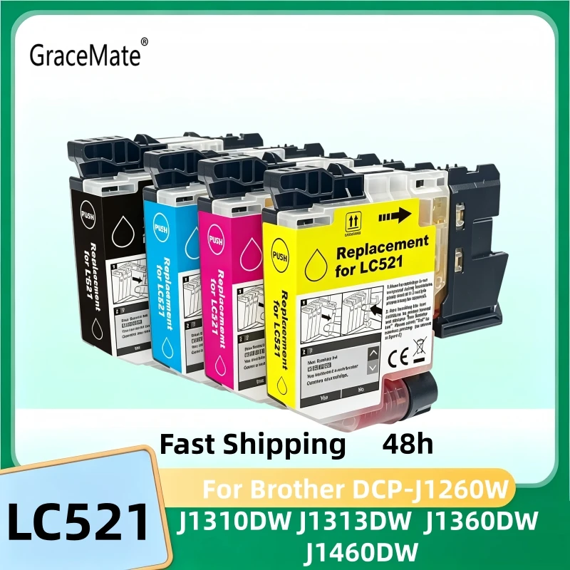 European Version LC521 Full Ink Cartridge Compatible for Brother DCP-J1260W J1310DW J1313DW J1360DW J1460DW Printer LC521BK