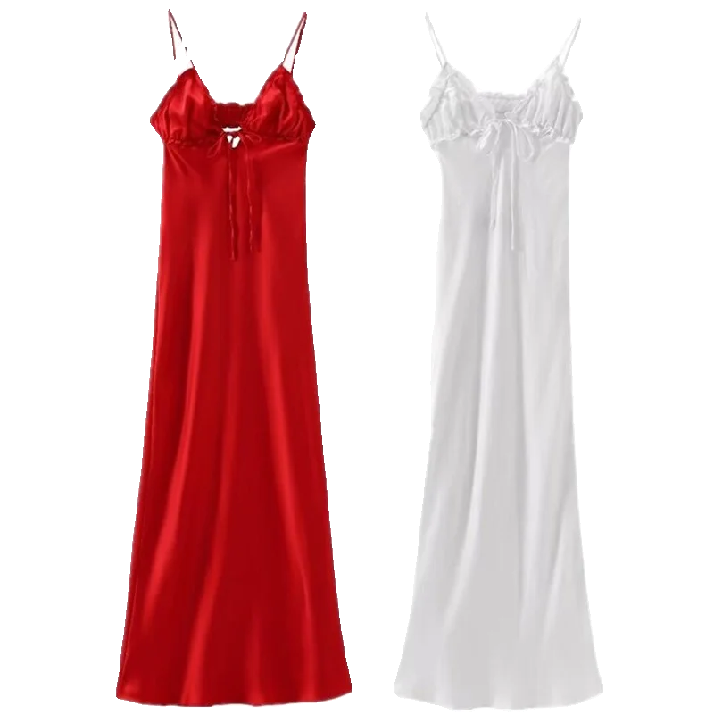 Letnia sukienka midi damska z jedwabiu dr, satynowa, warstwowa, ozdobna, na ramiączkach, elegancka, sezonowa, modna, jednoczęściowa.