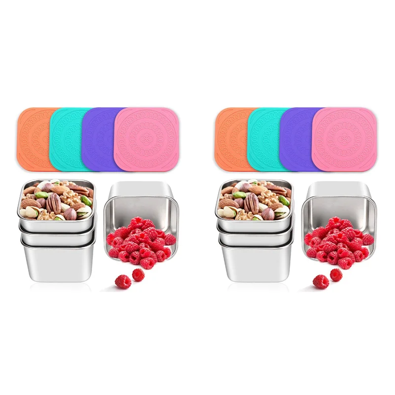 

IALJ-8Pack Stainless Steel Snack Containers For Kids, Leak-Proof Metal Food Storage Containers Stackable Mini Lunch Box(6Oz)