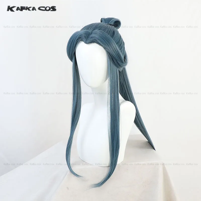 Tian Guan Ci Fu Ling Wen Anime Cosplay Wig 90CM Braided Long Blue Straight Hair Heat Resistant Synthetic Wig Headwear Halloween