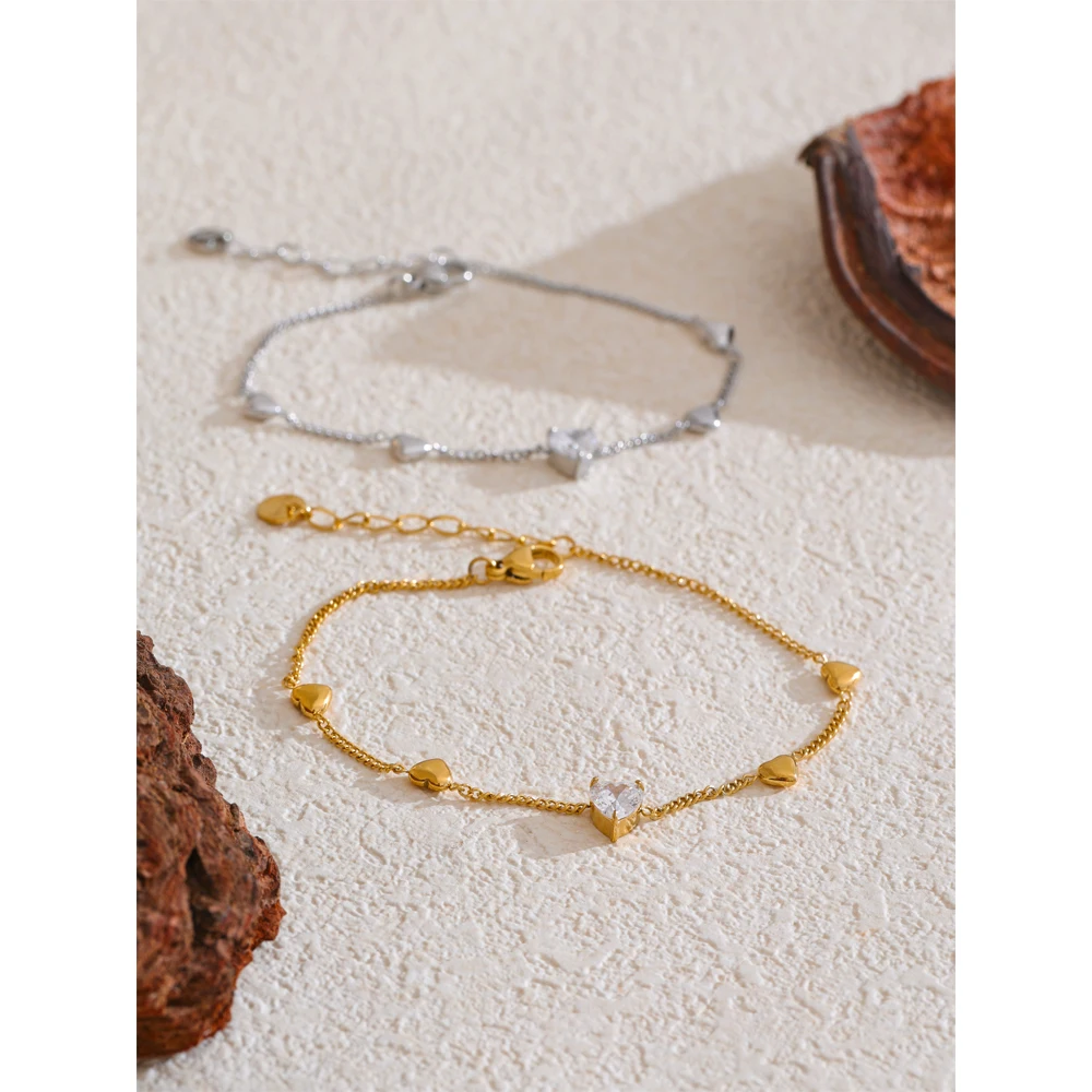 Zirconia Heart Love Chain Bracelet Bangle