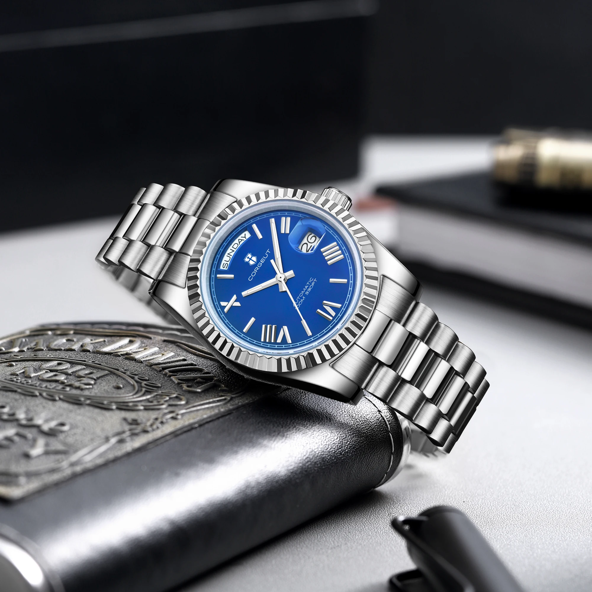 39mm 남성용 맞춤형 로고/이름 Corgeut NH36 자동 기계식 relogio masculino 사파이어 글래스 축광 방수 손목시계