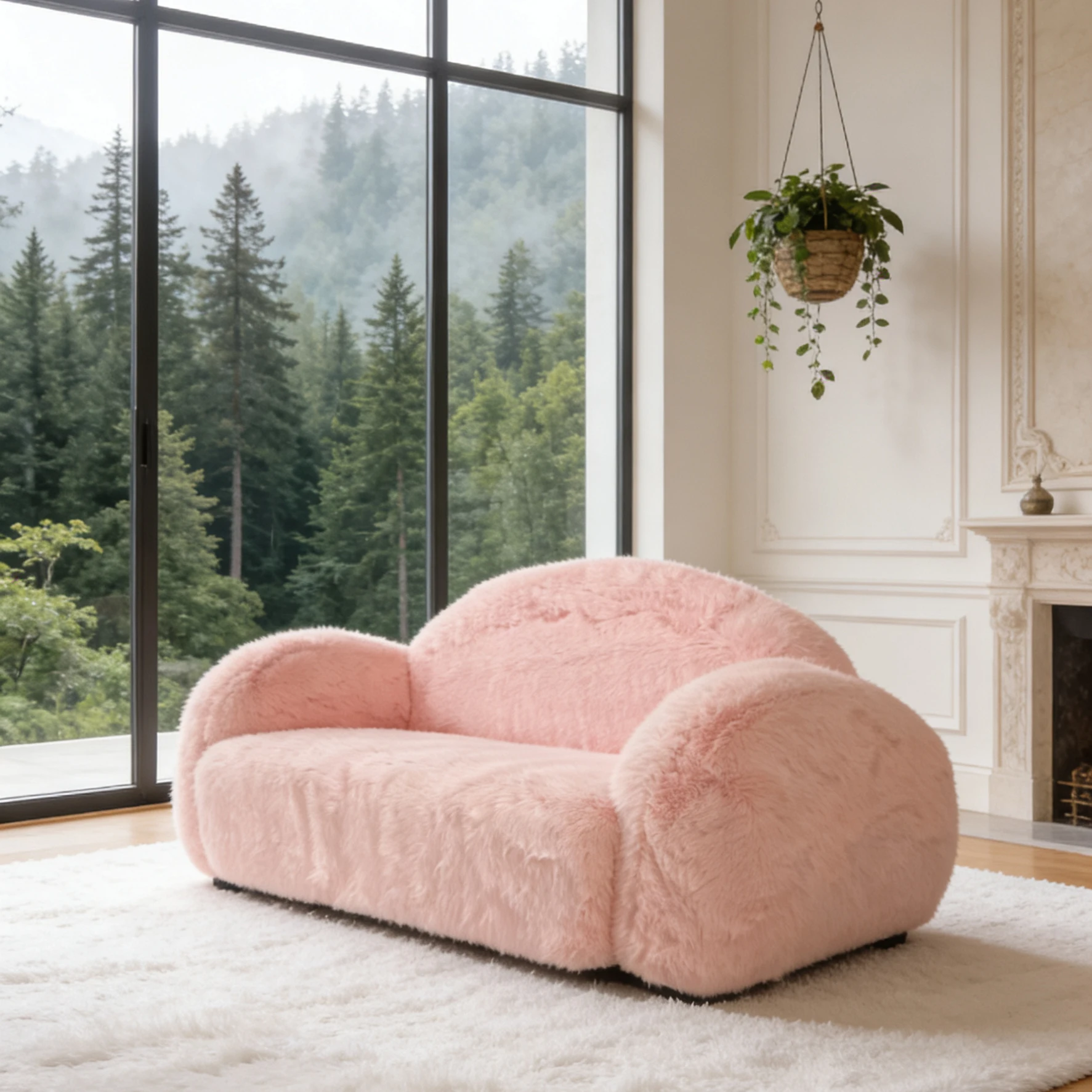 aqCustomizable Size Material Pink Plush Curved Sofa Luxury Girly Style Living Room Loveseat%
